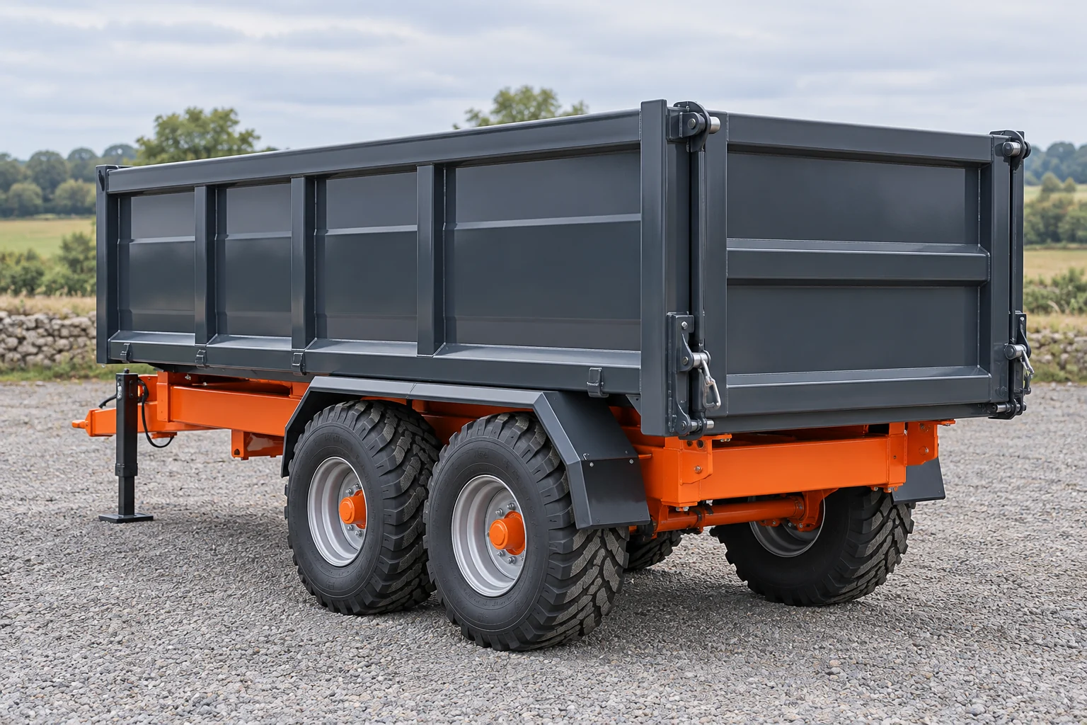 Agricultural dump trailer application, rear three-quarter view